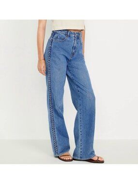 Old Navy Braided Jeans in Blue Denim | NWT | Wide Leg High Waist | S8